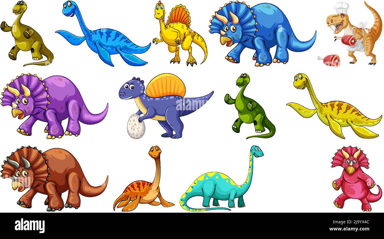 Many dinosaurs on white background illustration Stock Vector Image ...