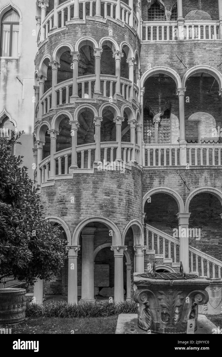 Spiral staircase at the Palazzo Contarini Del Bovolo, Venice, Italy Stock Photo