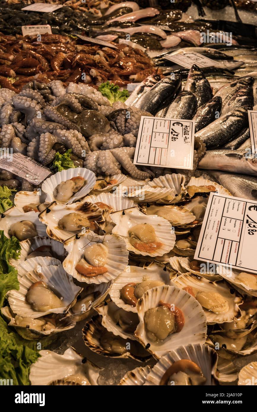 Fresh shellfish, Rialto Fish Market, Venice, Italy Stock Photo