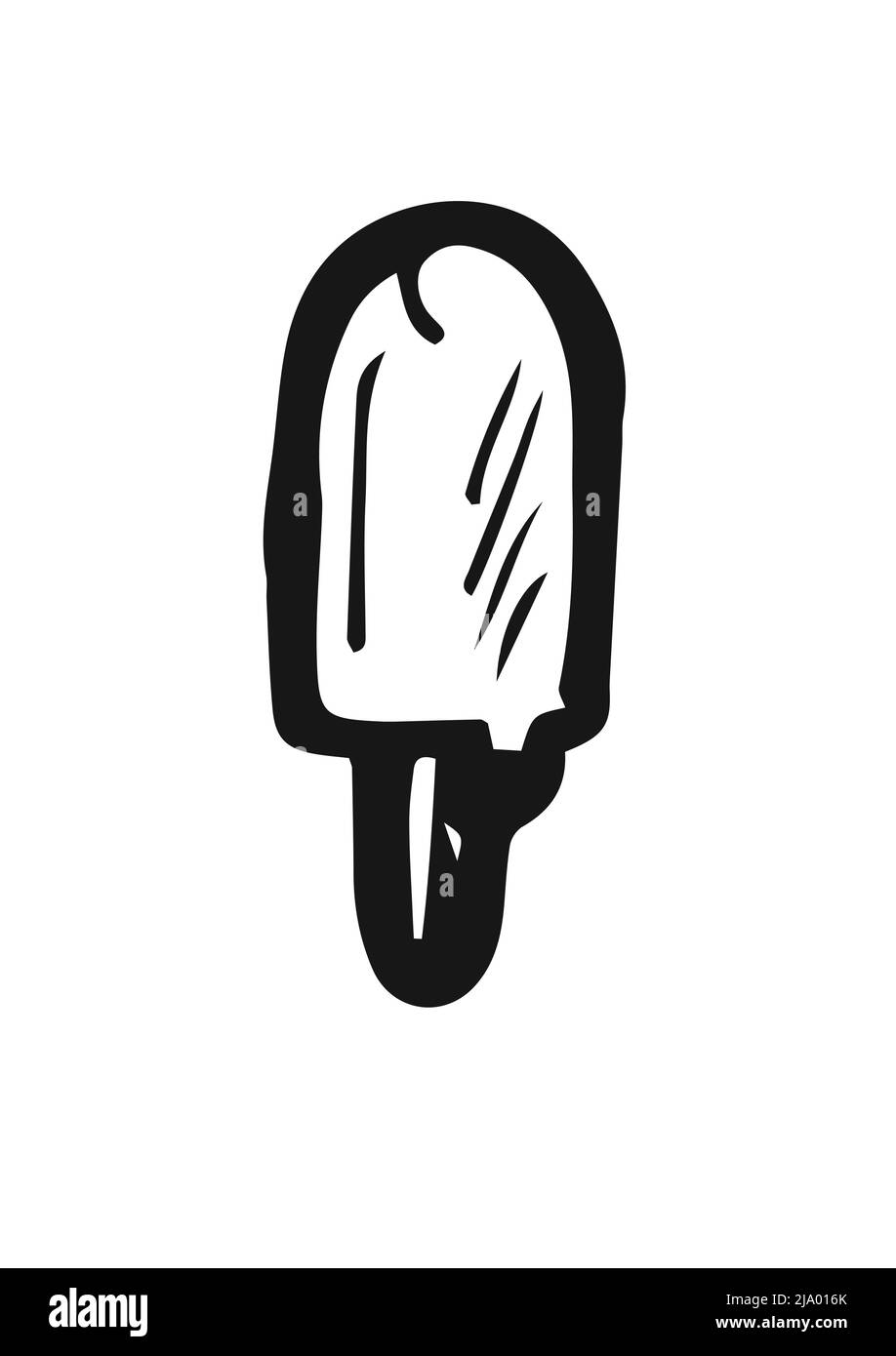 Popsicle ice cream on stick. Hand drawing outline. Isolated on white