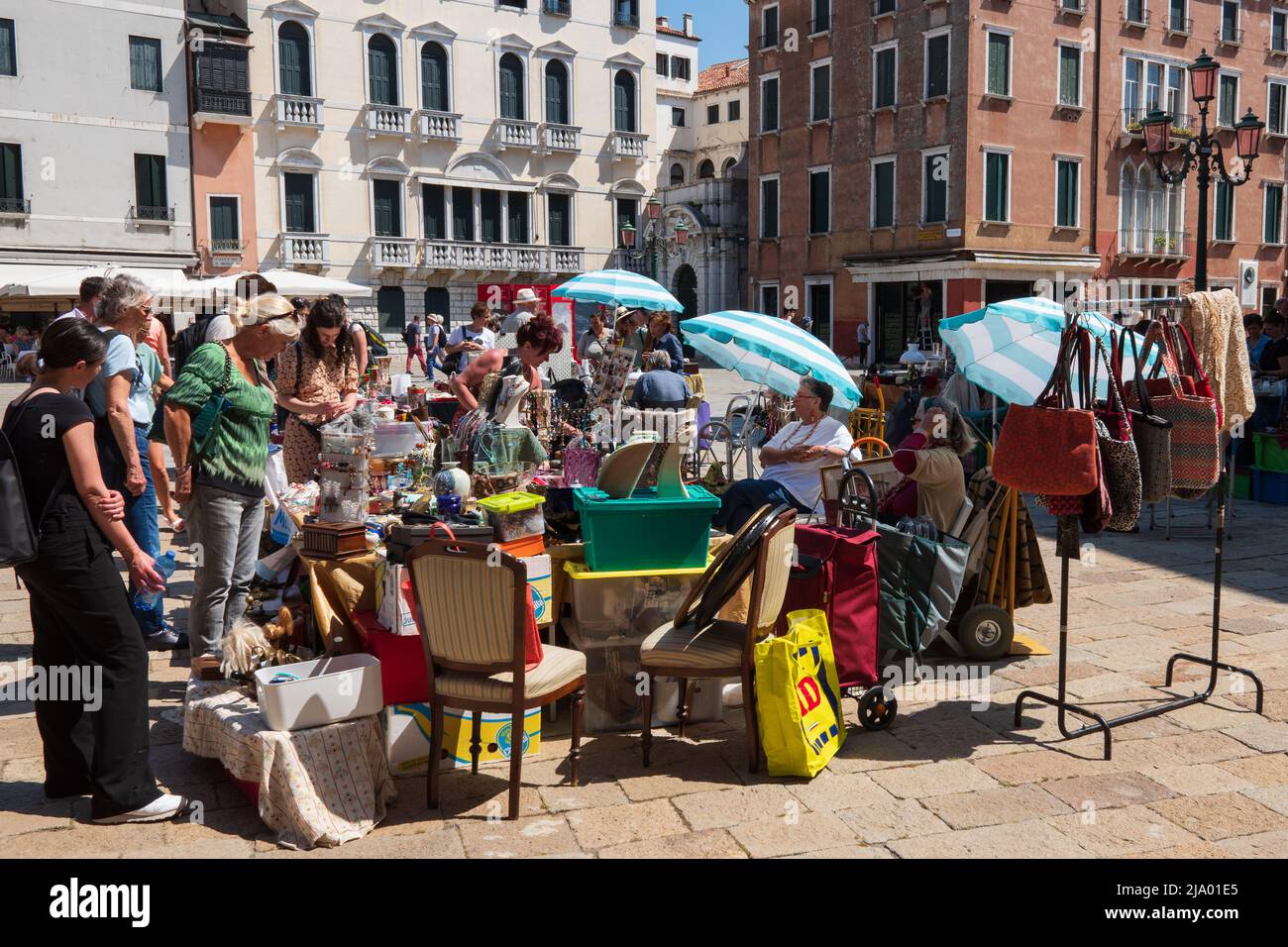Flea Market in Campo Santo Stefano, Venice, Italy Stock Photo