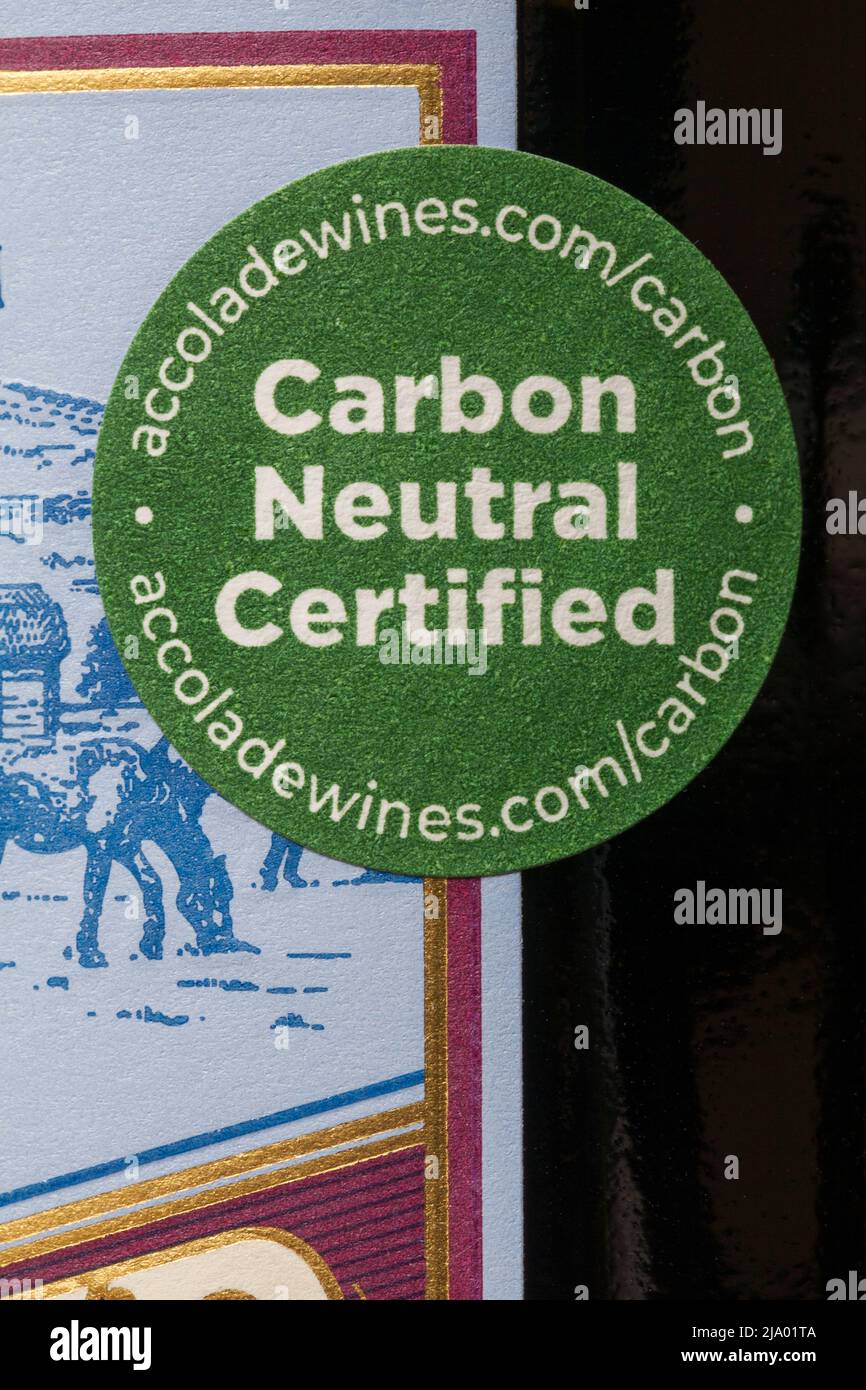 carbon neutral certified sticker on bottle of Jam Shed red wine
