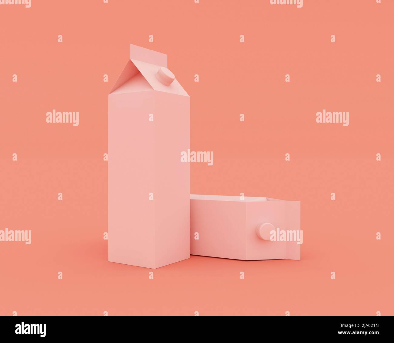 Milk carton on orange background, 3D rendering. Stock Photo