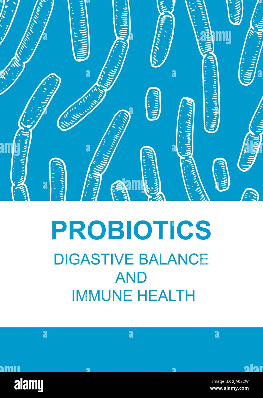 Hand drawn probiotics design for packaging and branding. Vector illustration in sketch style. Microscopic bacteria close-up. Biology background Stock Vector