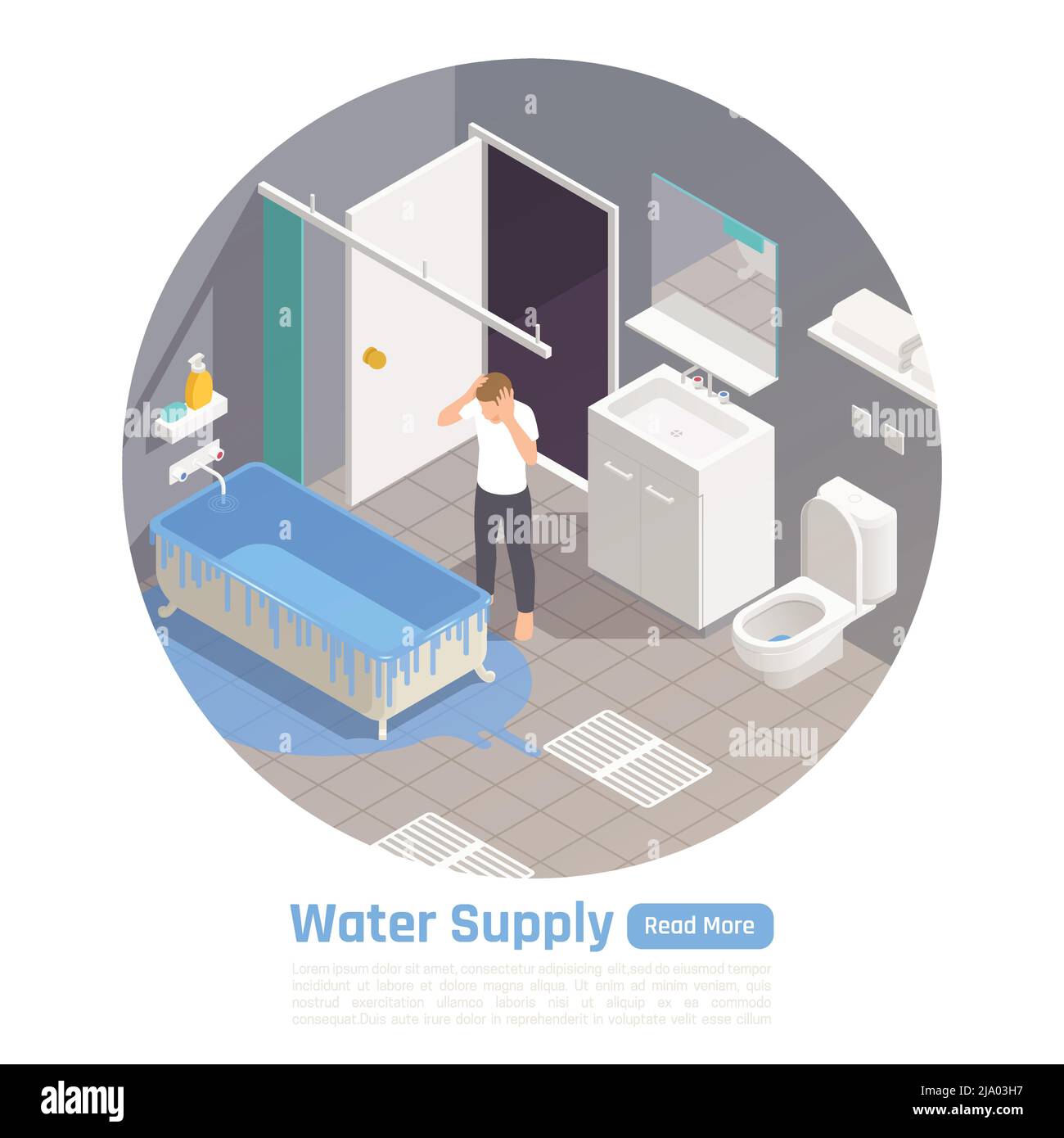 Residential house water supply system problems circular isometric