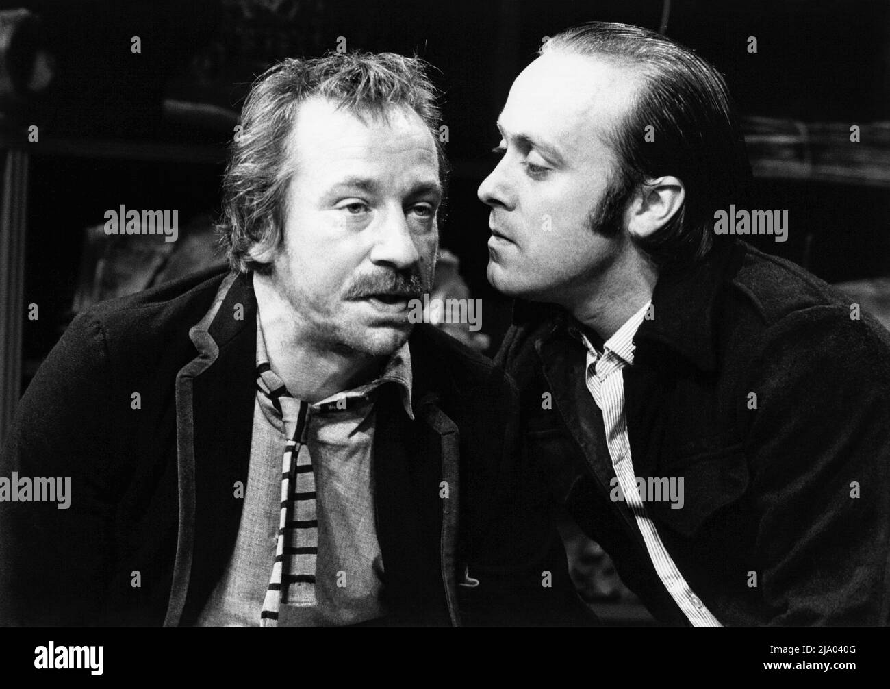 l-r : Bill Paterson (F S McDade), Alex Norton (Reader) in WRITER’S CRAMP by John Byrne at the Hampstead Theatre, London NW3  12/08/1980  set design: John Byrne  costumes: Jessica Gwynn  lighting: Alan O’Toole  director: Robin Lefevre Stock Photo