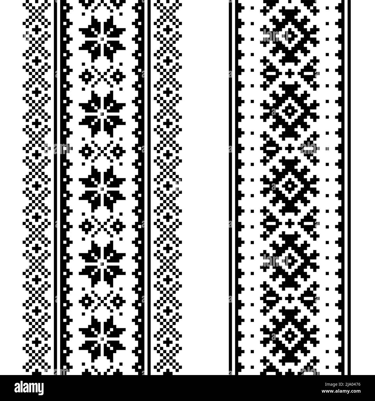Winter vector seamless pattern set - two Christmas vertical designs, Sami people, Lapland folk art design, traditional knitting and embroidery Stock Vector
