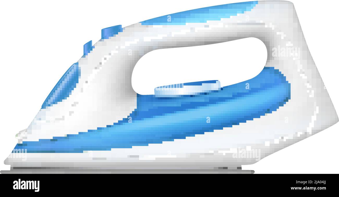 White and blue iron side view realistic vector illustration Stock Vector