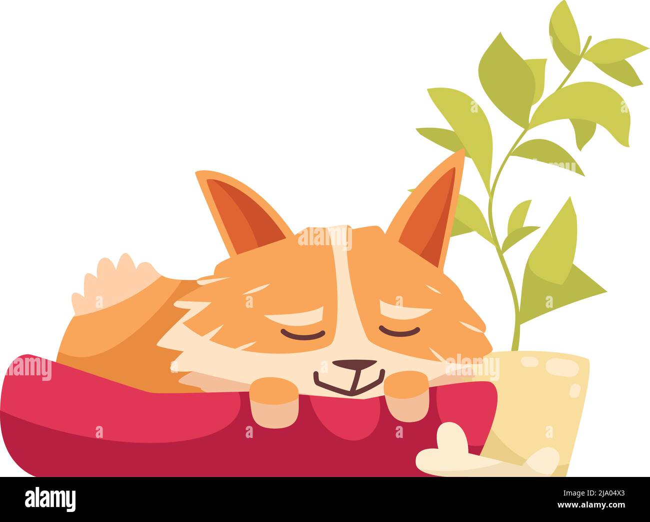 Cartoon cute old dog sleeping on his bed vector illustration Stock Vector
