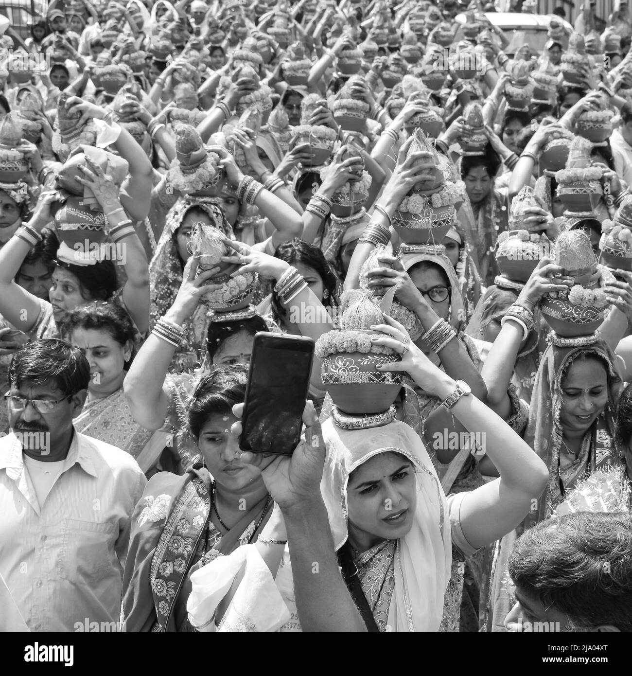 Delhi, India April 03 2022 Women with Kalash on head during Jagannath