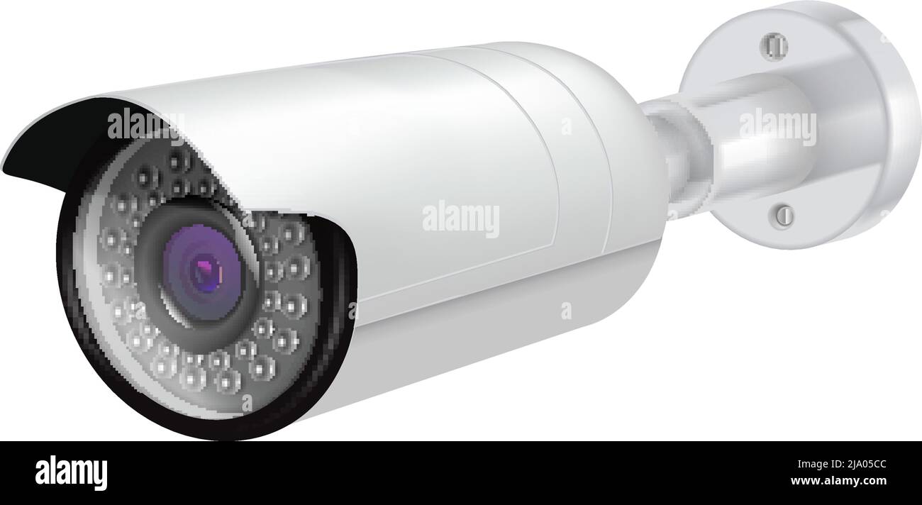 Wall security camera on white background realistic vector illustration Stock Vector