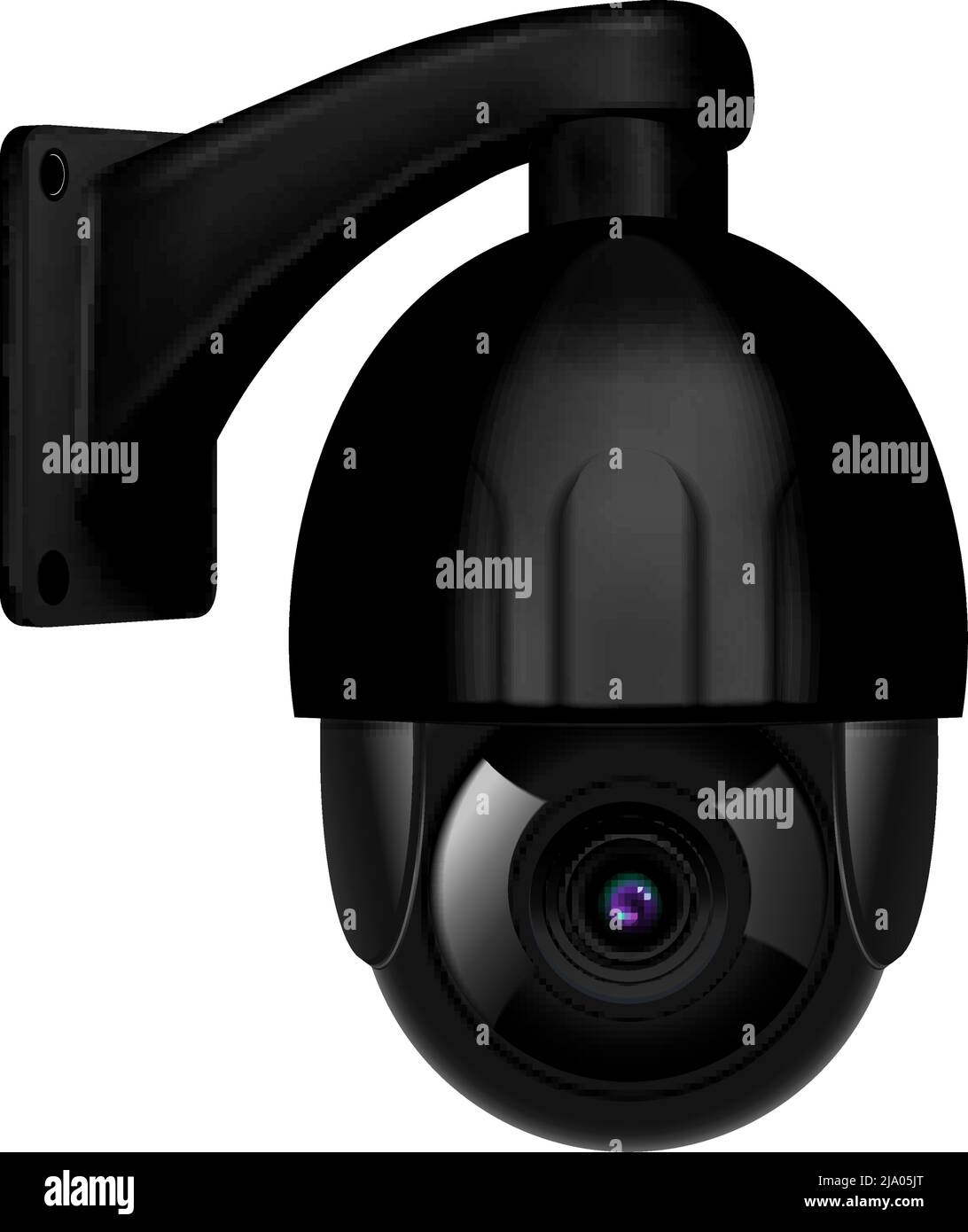 Realistic icon with black video surveillance camera on white background ...