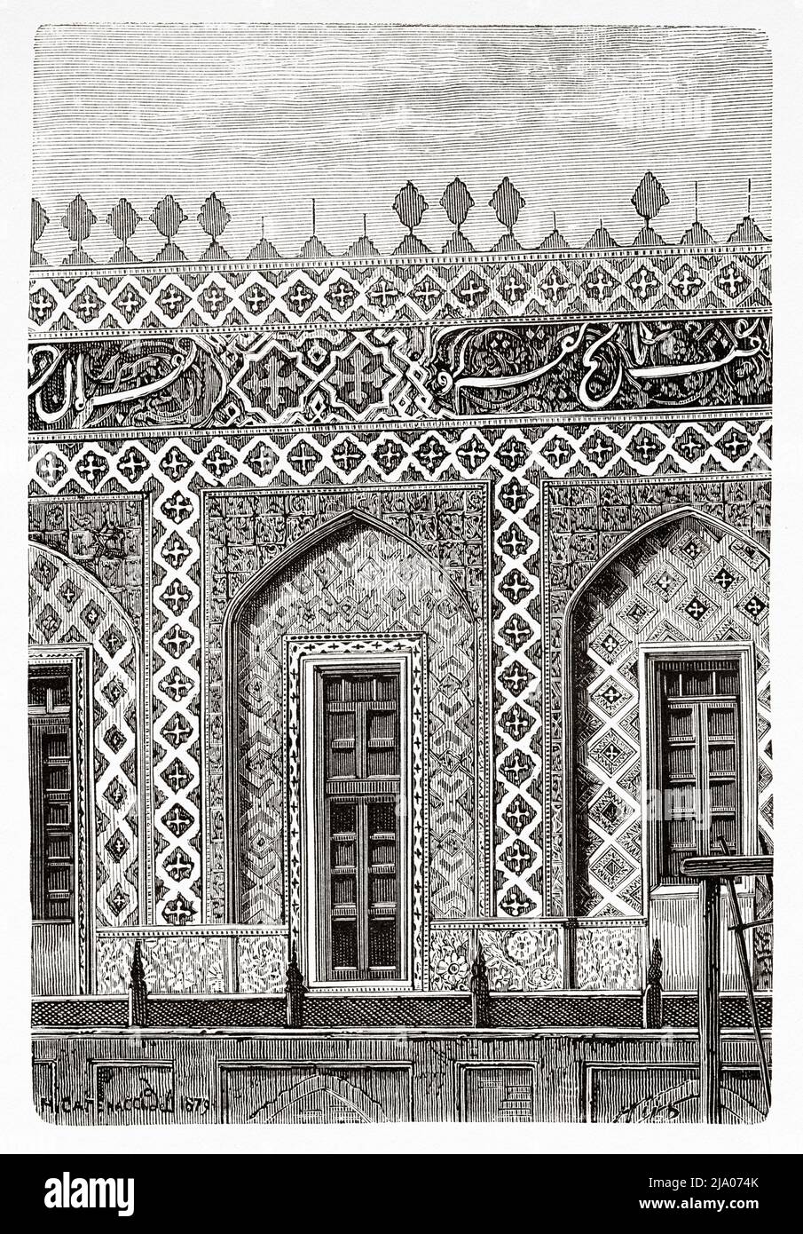 Khudayar Khan Palace, Kokand, Fergana region. Uzbekistan, Central Asia. From Orenburg to Samarkand 1876-1878 by Madame Marie Ujfalvy-Bourdon, Le Tour du Monde 1879 Stock Photo