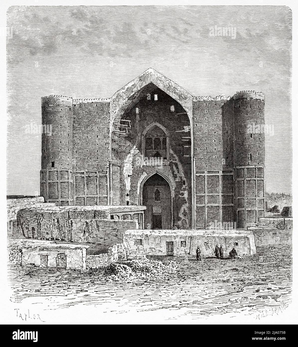The Mausoleum Of Khoja Akhmet Yassaui, Turkestan, Republic of Kazakhstan, Central Asia. From Orenburg to Samarkand 1876-1878 by Madame Marie Ujfalvy-Bourdon, Le Tour du Monde 1879 Stock Photo