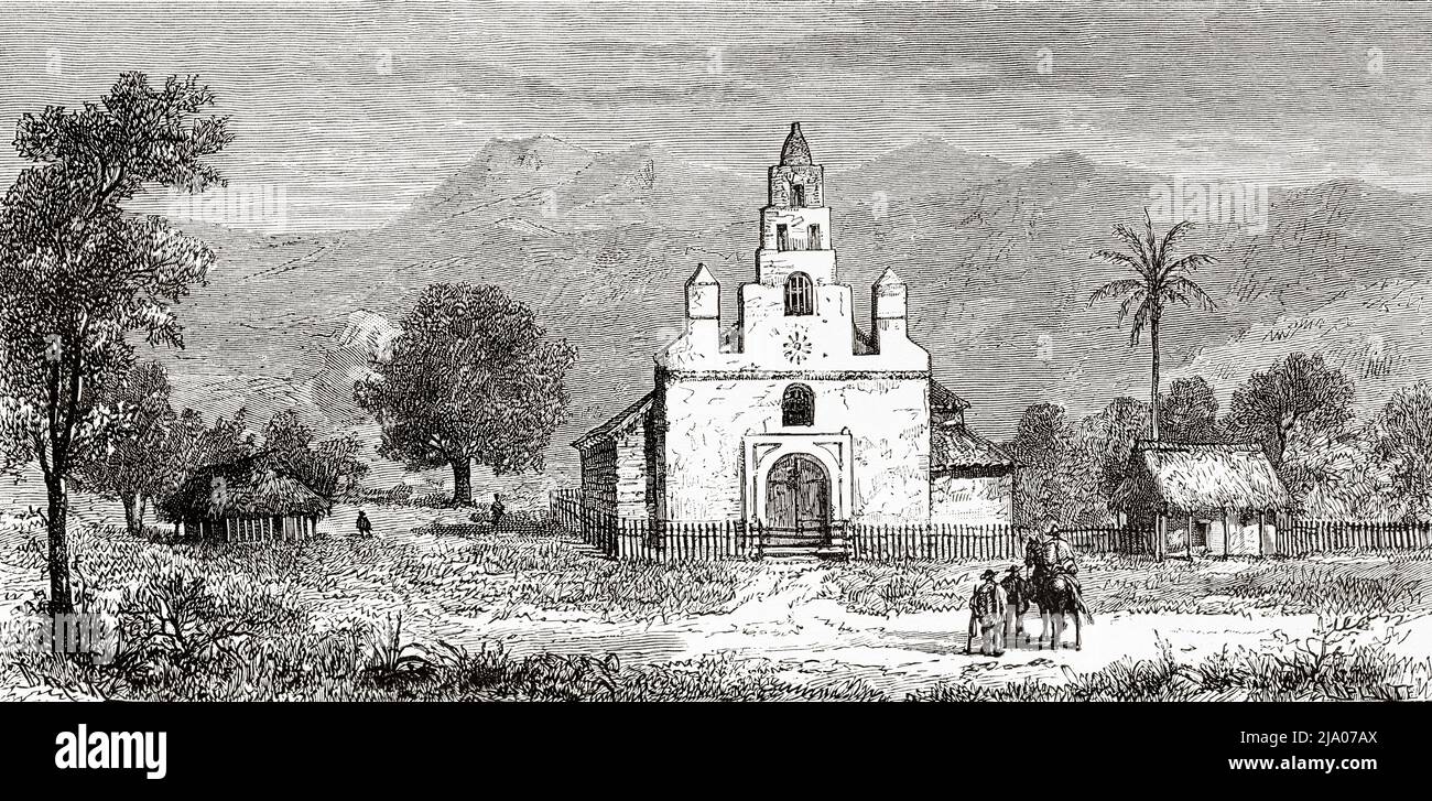Church of Zarzal, Cauca valley Department. Colombia. South America. Journey through Equinoctial America 1875-1876 by Edward Francois Andre. Le Tour du Monde 1879 Stock Photo