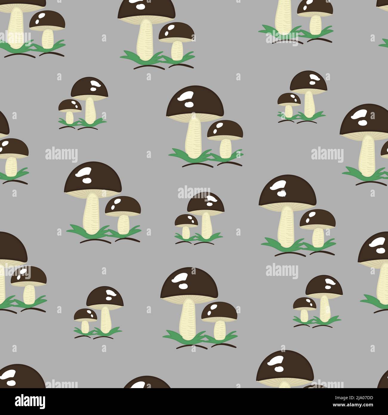 Mushrooms, seamless pattern on grey background Stock Vector