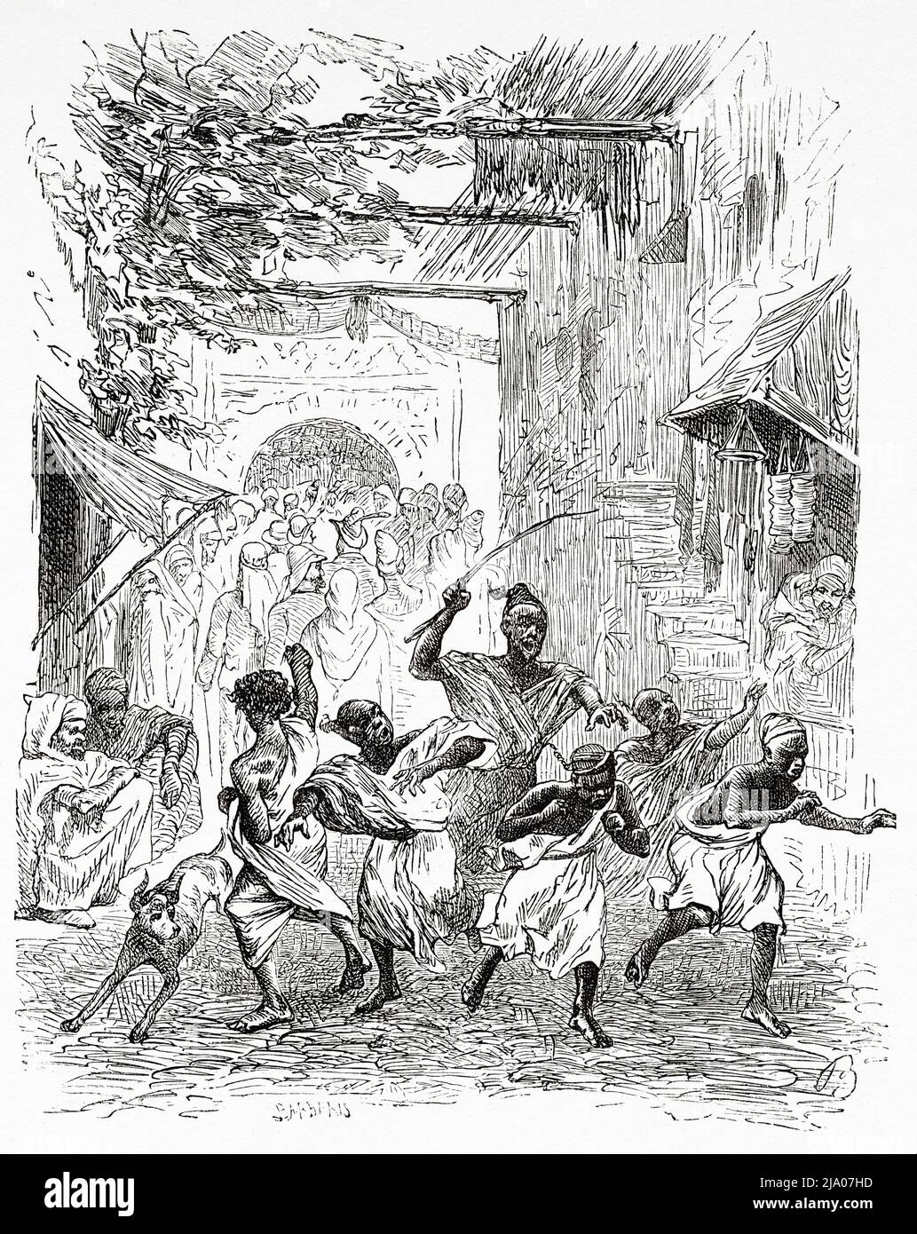 Daily life in the souk of Tangier in the nineteenth century, Morocco. North of Africa. Morocco by Edmondo de Amicis 1875.  Le Tour du Monde 1879 Stock Photo