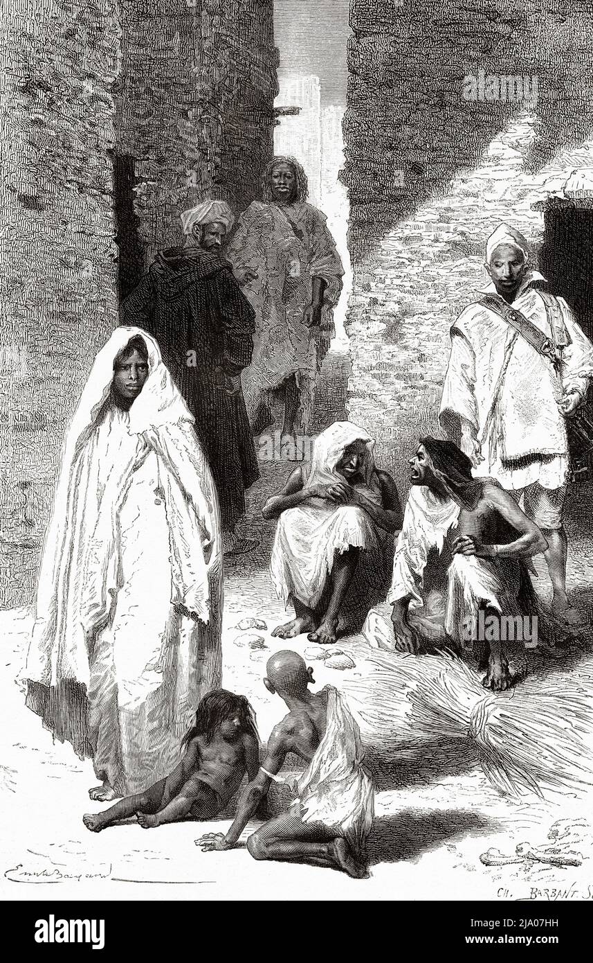 Inhabitants of the city of Alcazarseguir, Morocco. North of Africa. Morocco by Edmondo de Amicis 1875.  Le Tour du Monde 1879 Stock Photo