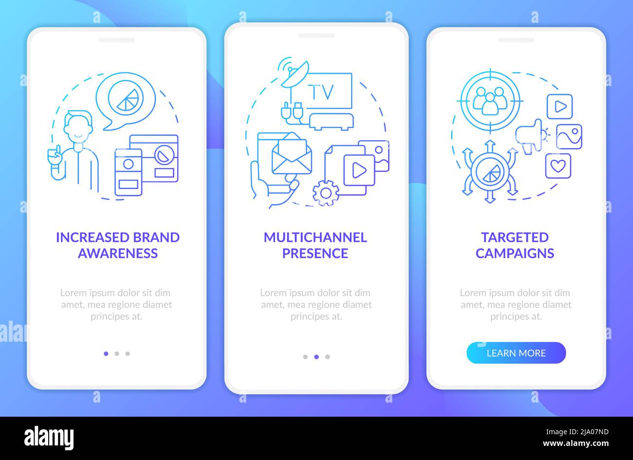 Digital transformation pros blue gradient onboarding mobile app screen Stock Vector