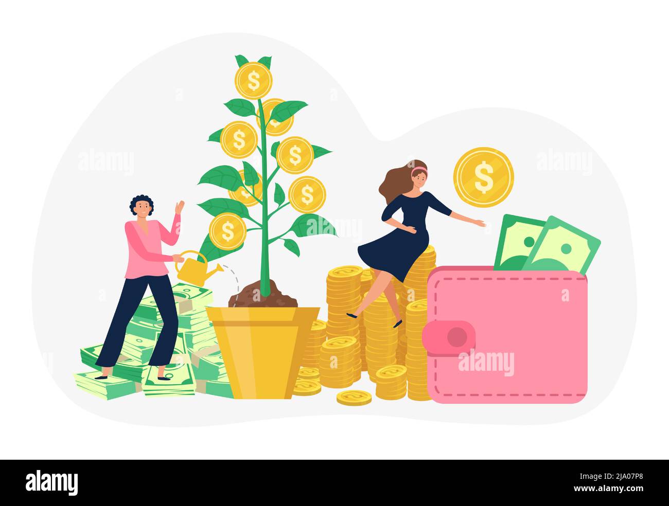 Money business investment, collect coins from tree Stock Vector