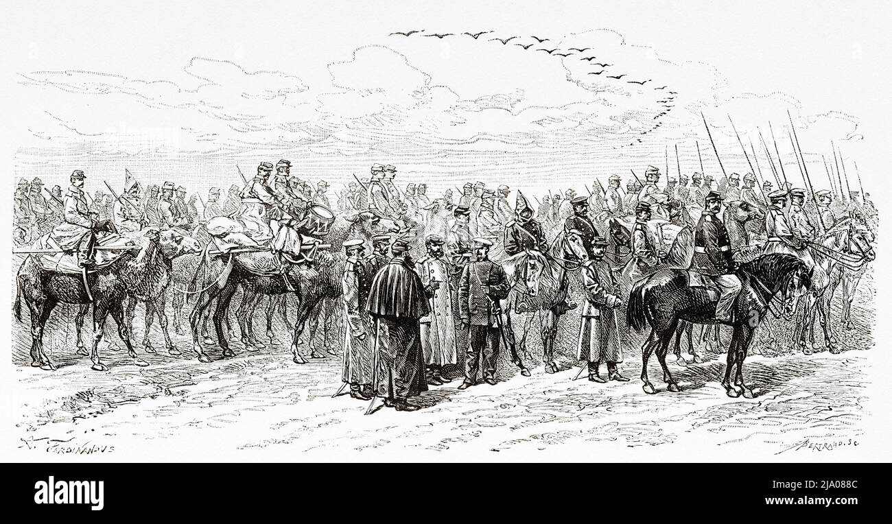 Russian cavalry, Kazan. Republic of Tatarstan, Russia. From Orenburg to Samarkand 1876-1878 by Madame Marie Ujfalvy-Bourdon, Le Tour du Monde 1879 Stock Photo