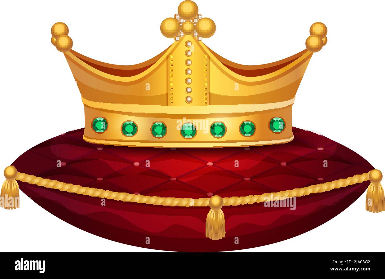 Royal golden crown composition with isolated image of crown on red ...