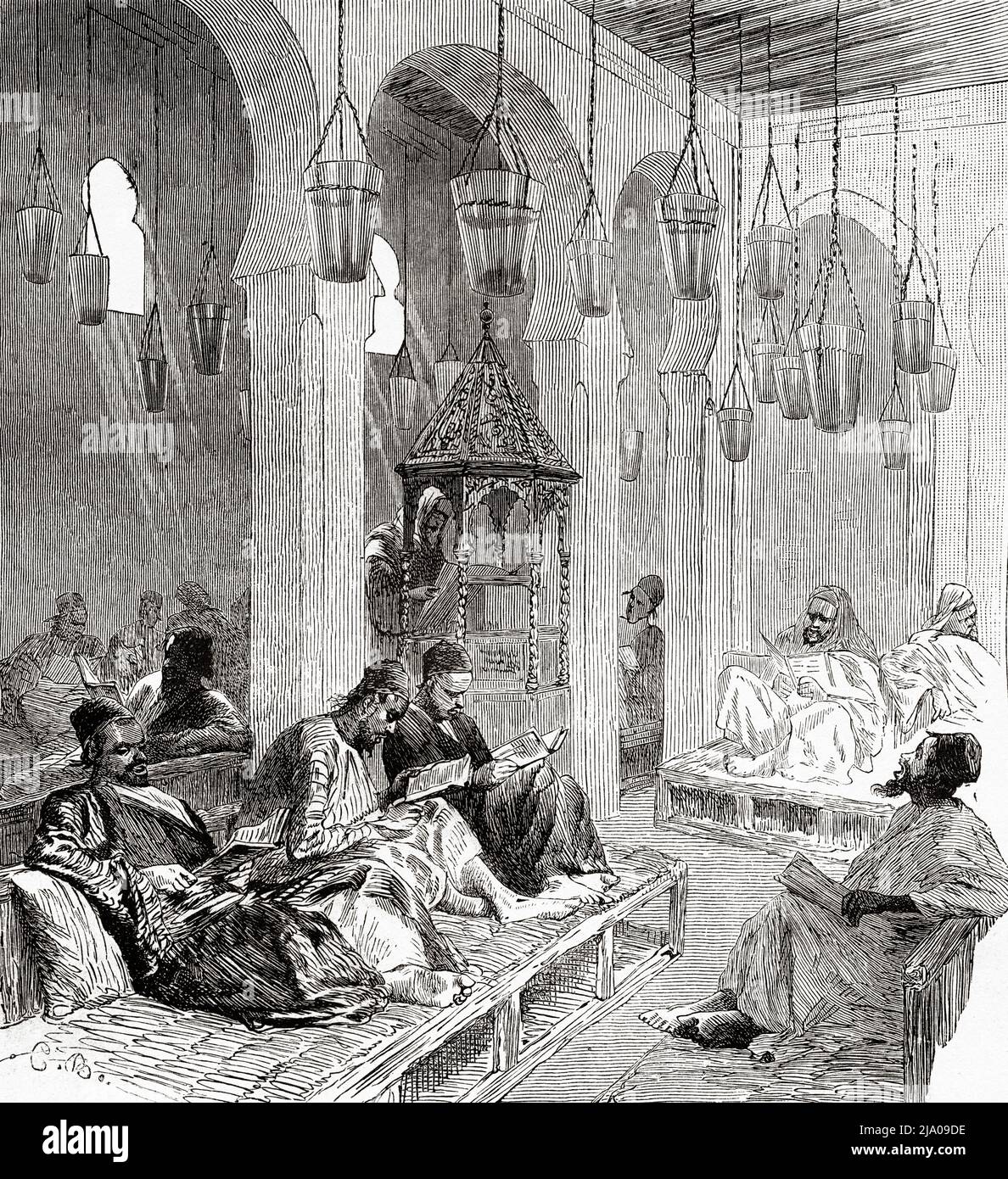 Ibn Danan Synagogue at Fez, Fes el Bali, Morocco. North of Africa. Morocco by Edmondo de Amicis 1875.  Le Tour du Monde 1879 Stock Photo
