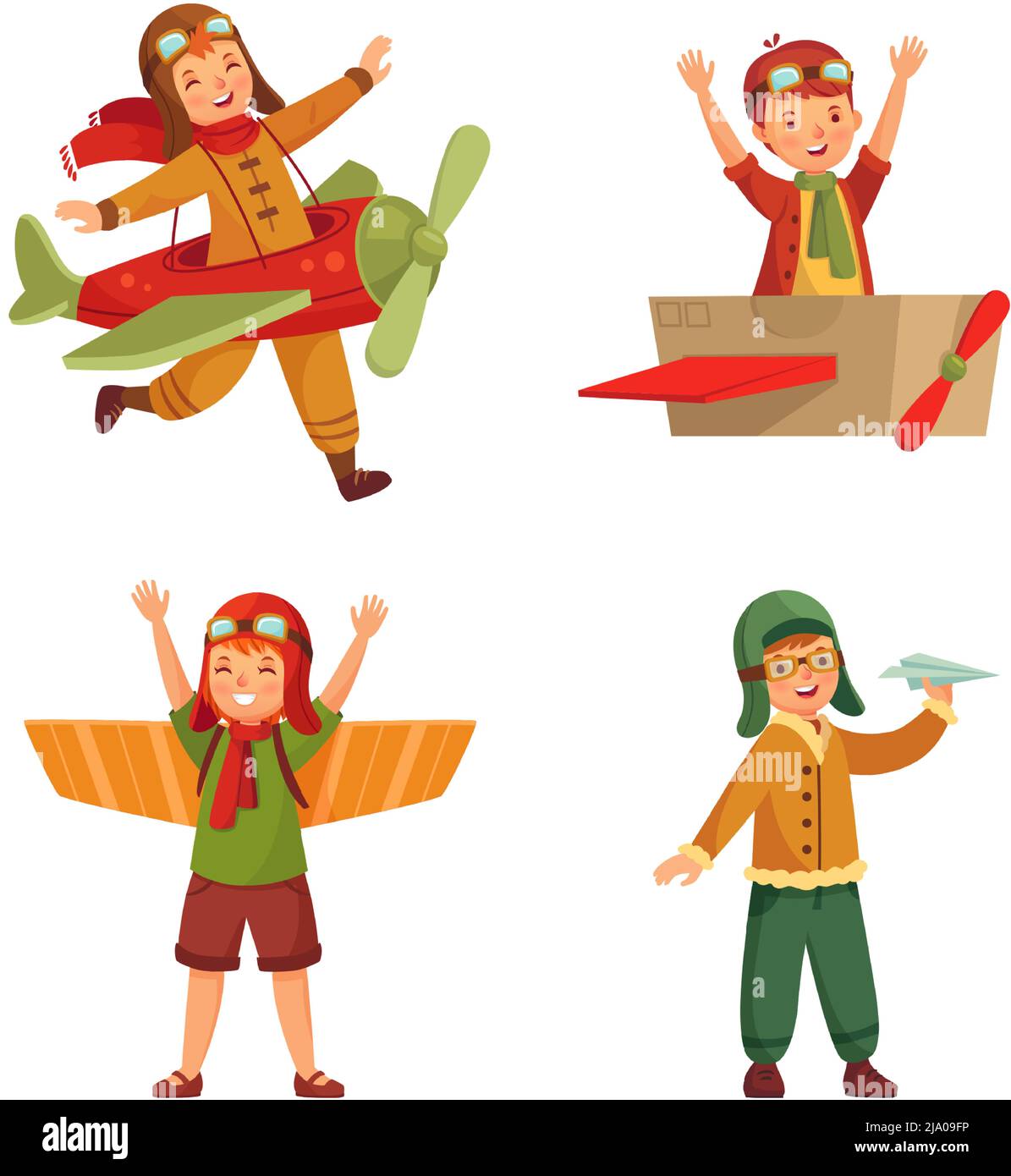 Kids in pilot costumes from carton box Stock Vector