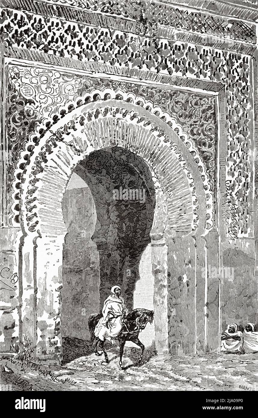Bab el-Khemis gate, Meknes, Morocco. North of Africa. Morocco by Edmondo de Amicis 1875.  Le Tour du Monde 1879 Stock Photo