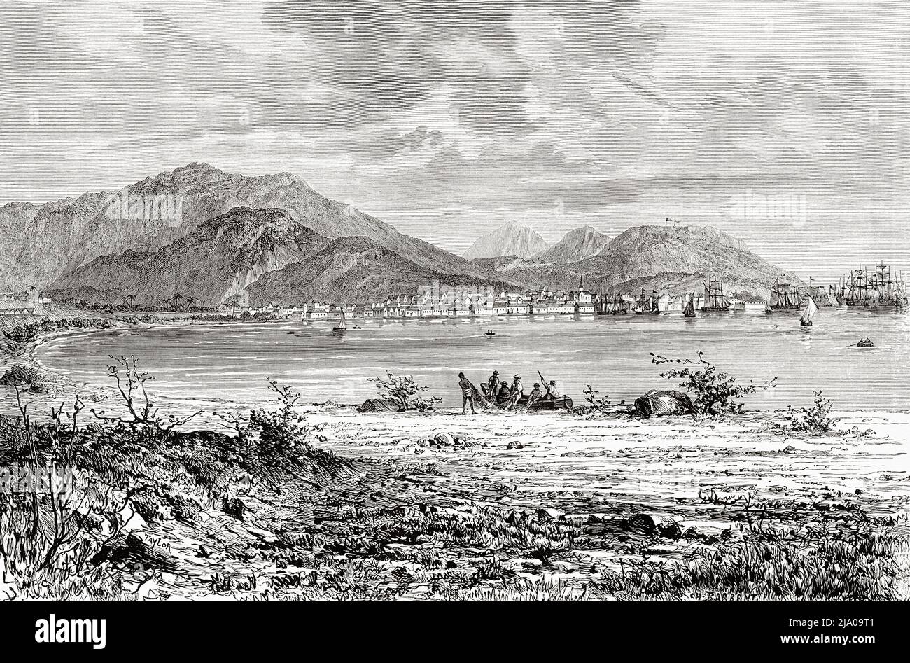 Panoramic view of the city of Cap Haitien, Haiti, Caribbean, Central  America, Haiti. Caribbean, Central America. Haiti by Edgar la Selve 1871. Le  Tour du Monde 1879 Stock Photo - Alamy, image size:1300x947