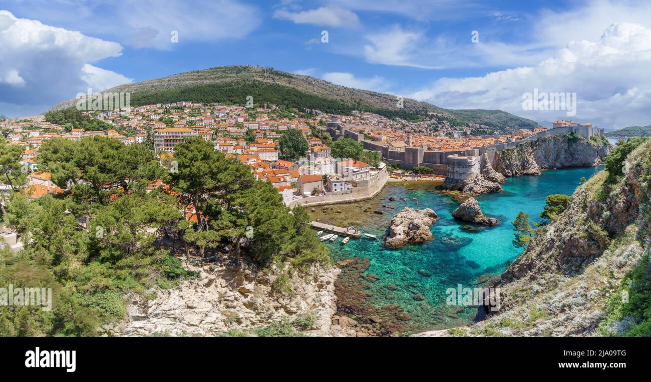 Landscape with Dubrovnik old town, dalmatian coast, Croatia Stock Photo