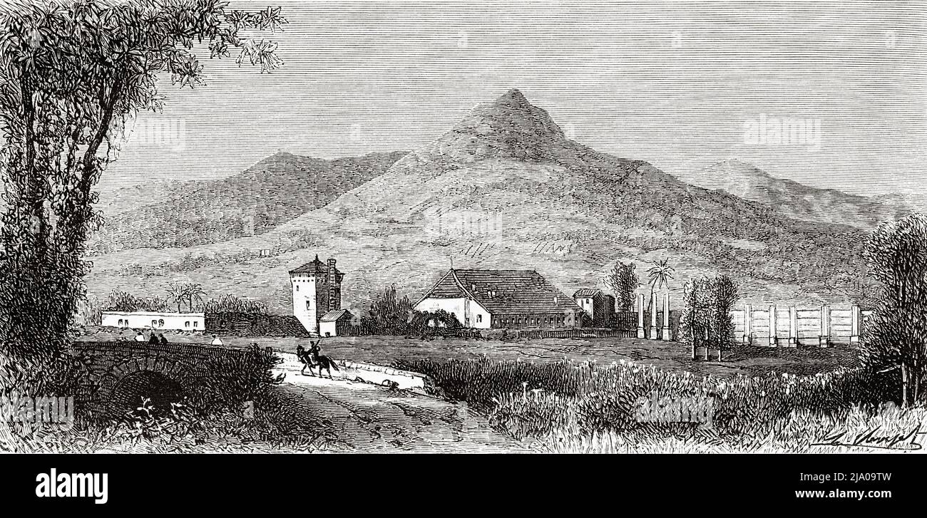 Savane de Grand-Pré fortified camp by Henri Christophe, Cap Haitien, Haiti.  Caribbean, Central America. Haiti by Edgar la Selve 1871. Le Tour du Monde  1879 Stock Photo - Alamy, image size:1300x727