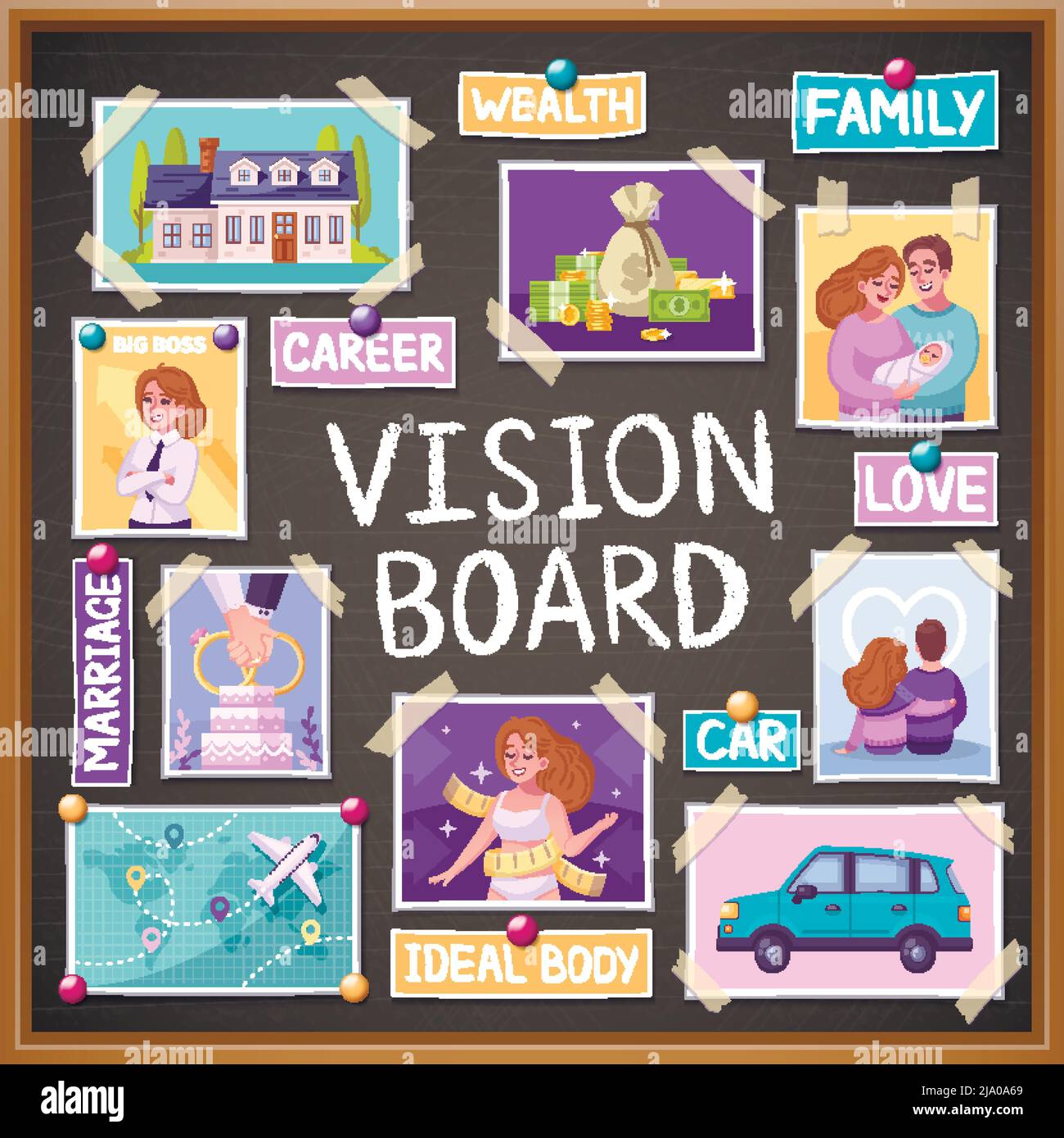 Vision board cartoon planner with marriage and family symbols vector ...