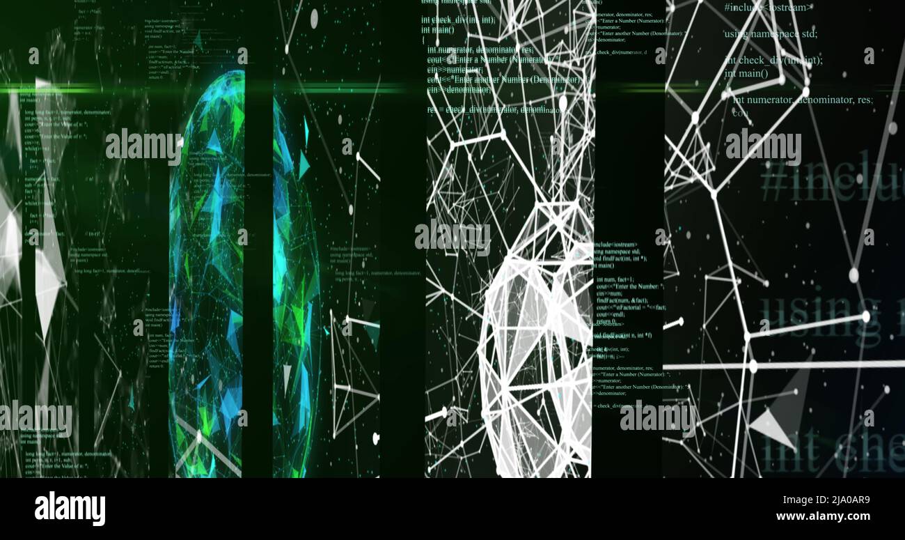 Image of data processing and shapes on black background Stock Photo - Alamy