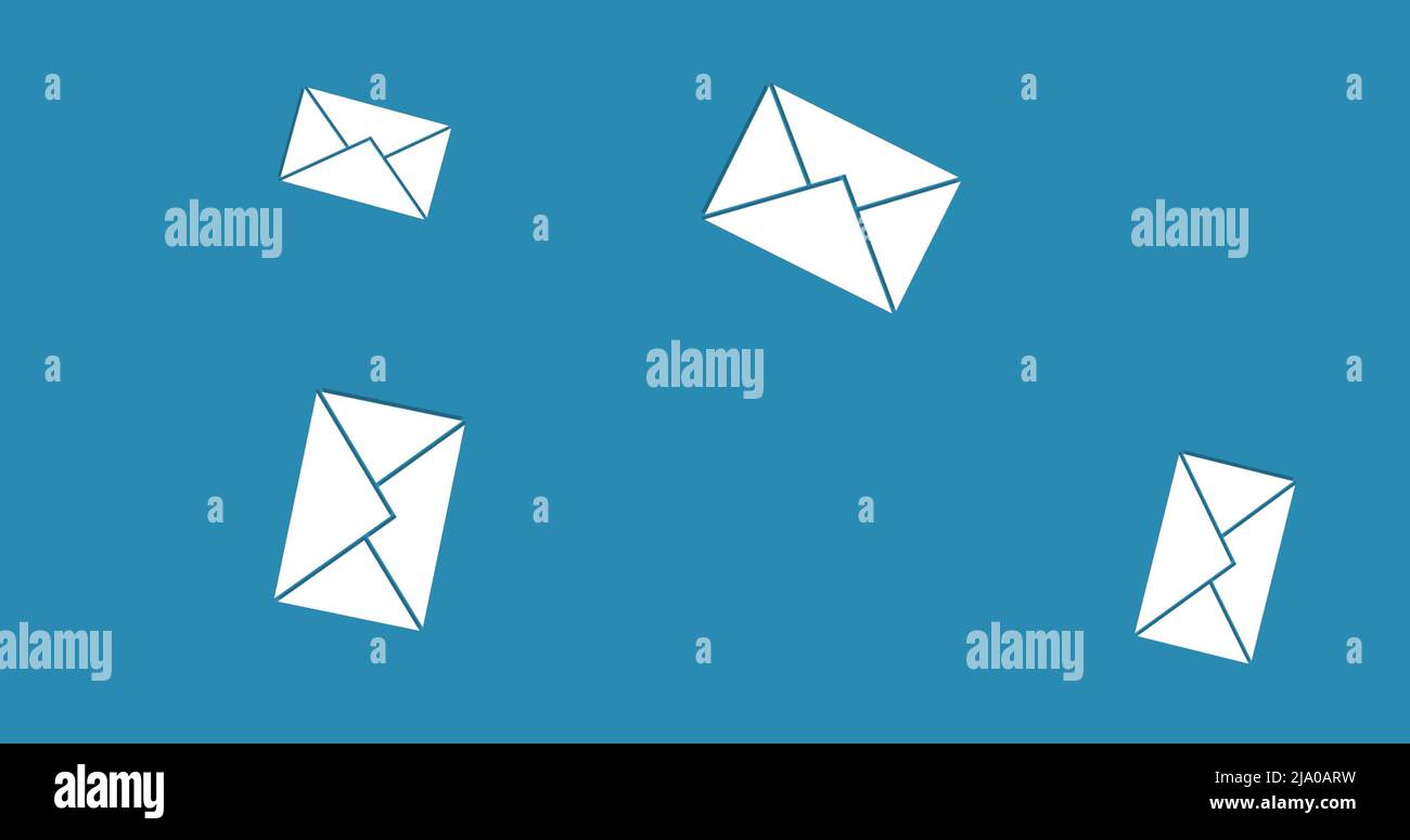 Image of emails floating over globe on blue background Stock Photo