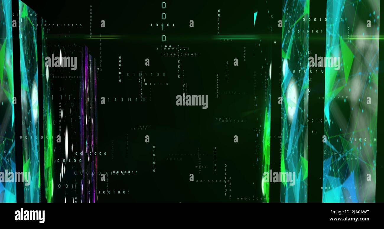 Image of data processing and shapes on black background Stock Photo - Alamy