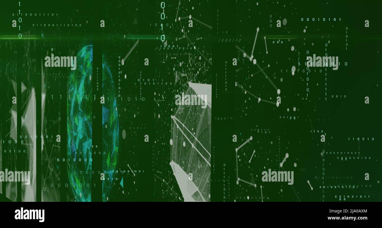 Image of data processing and shapes on black background Stock Photo - Alamy
