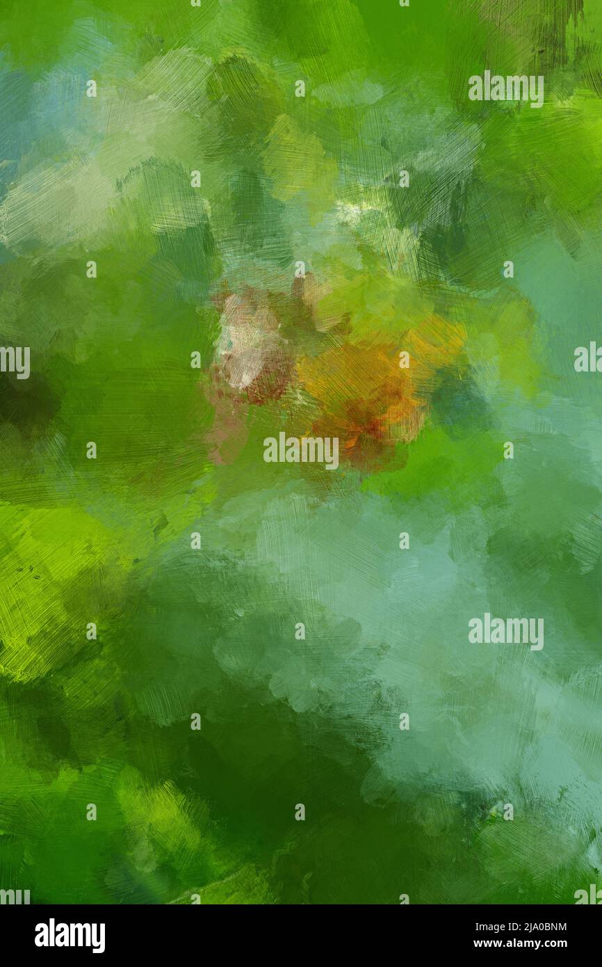 Abstract green oil painting background with brush strokes. High