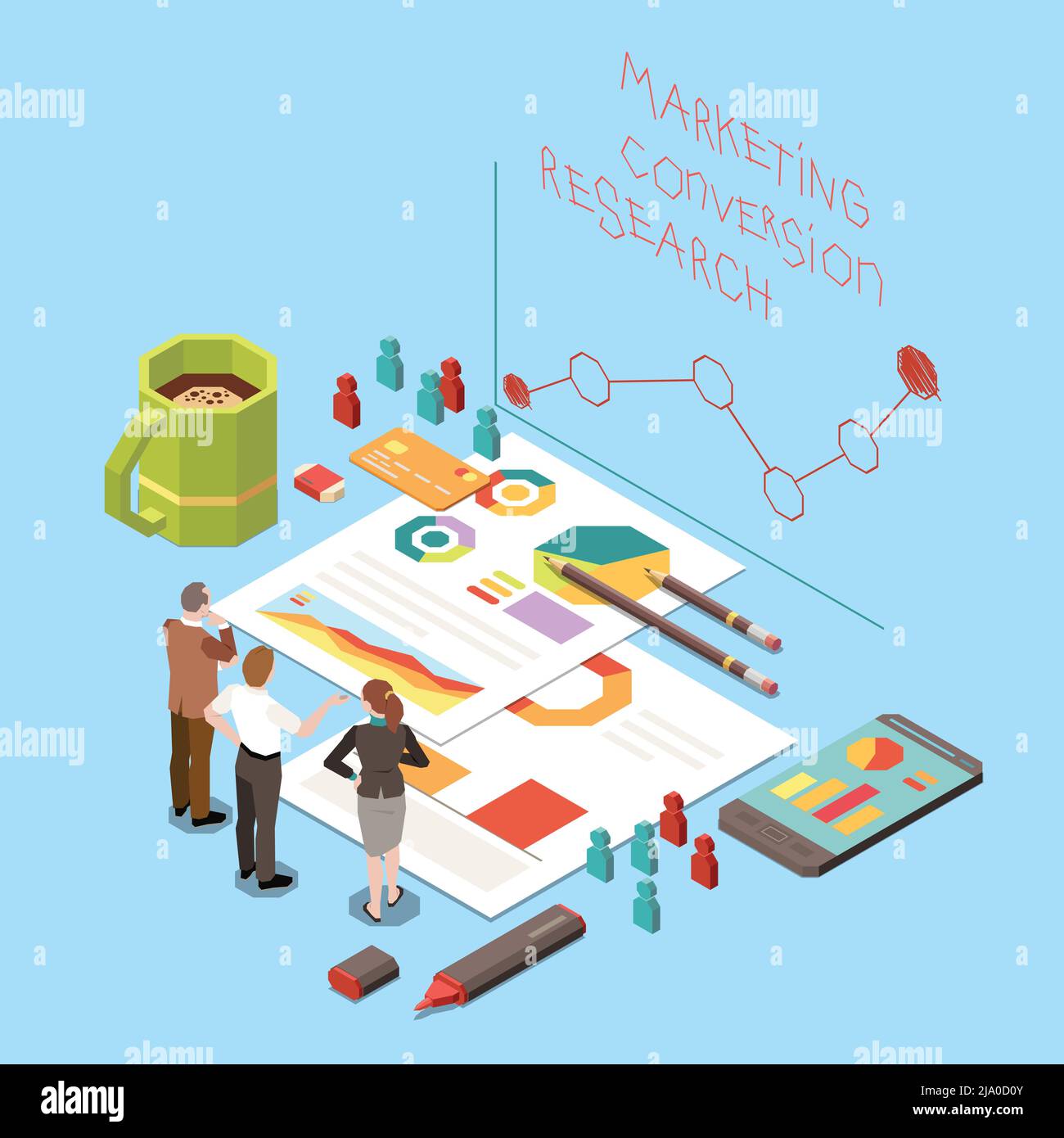 Isometric concept with business people discussing conversion rate ...