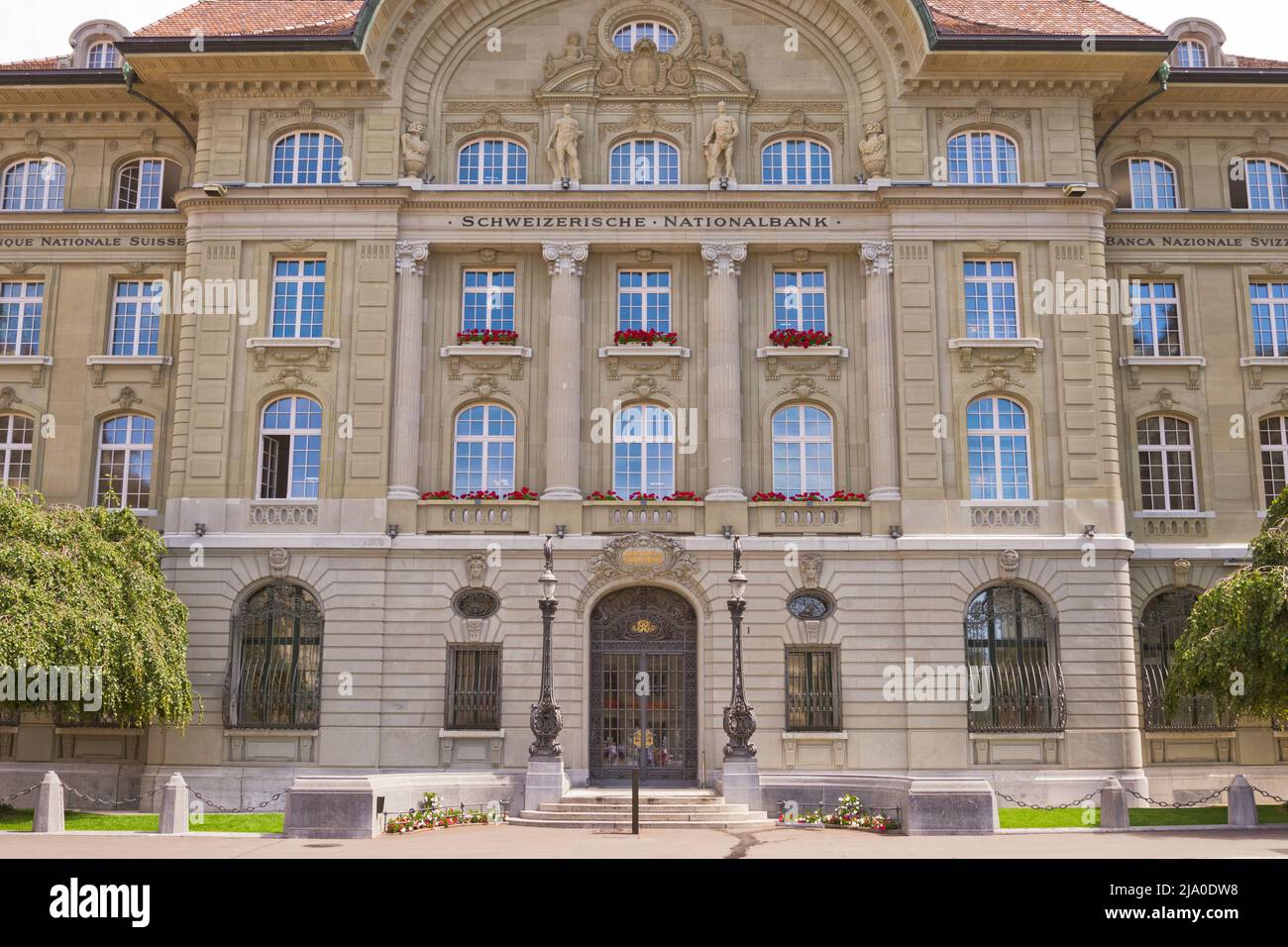 Bern, Switzerland - August 13, 2020: Facade of the headquarters of the Swiss national bank in Bern. Stock Photo