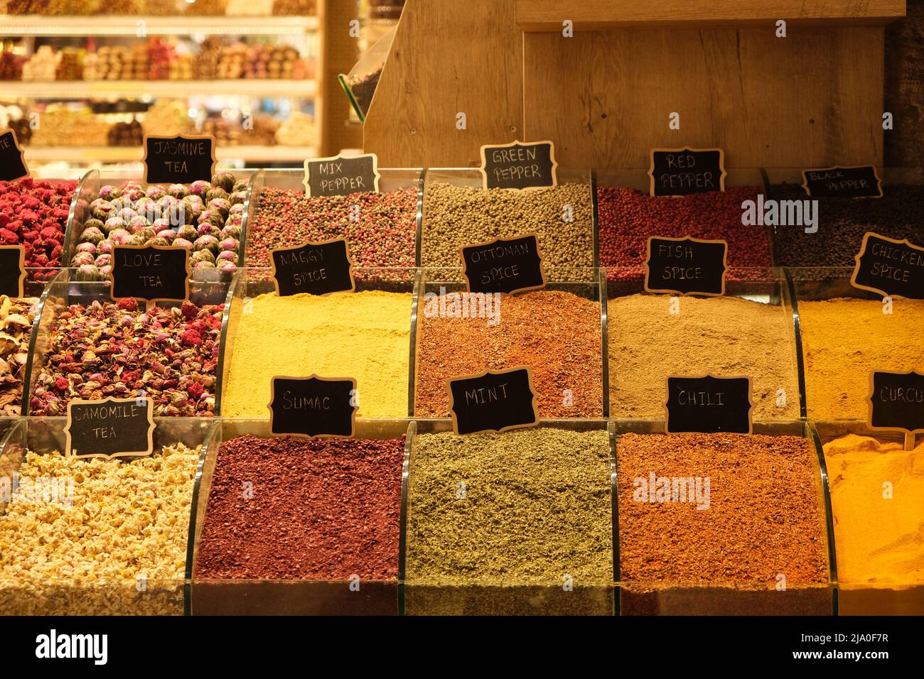 Colourful seasonings of spices and herbs shop in the spice bazaar Stock Photo