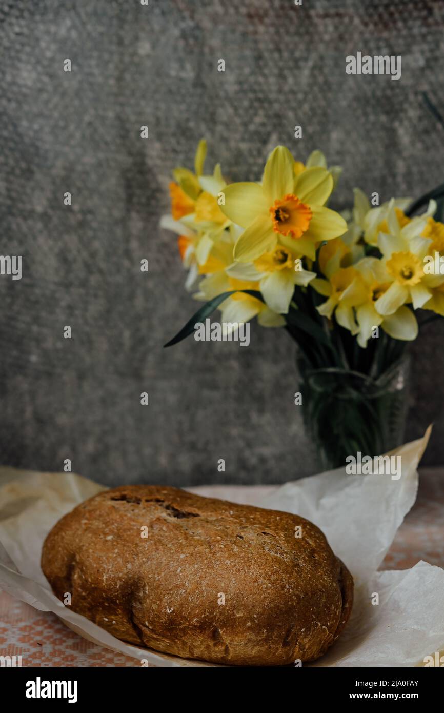 delicious and healthy homemade whole grain bread with honey Stock Photo
