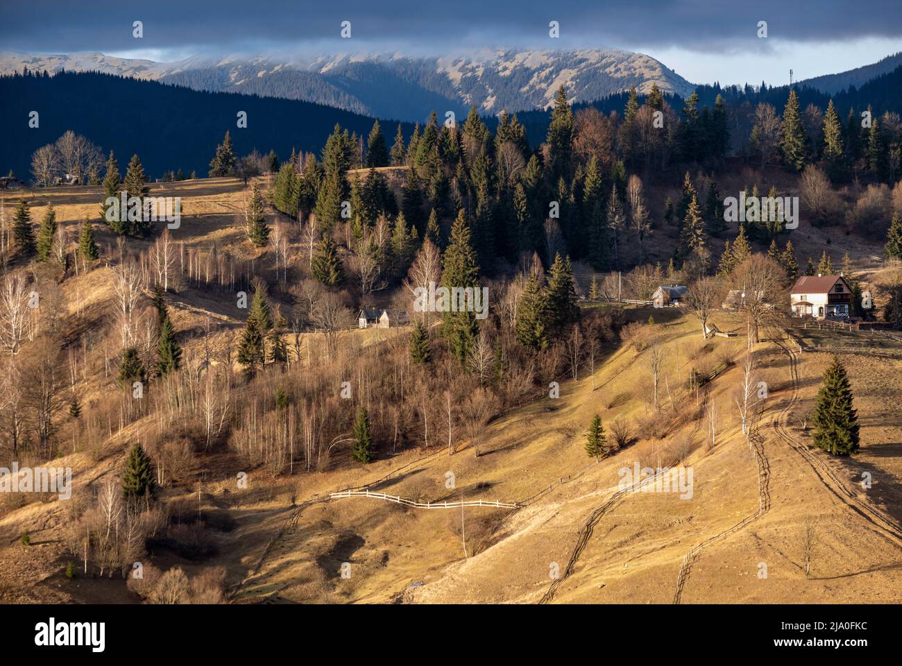 Last good weather days in autumn mountain countryside. Peaceful ...