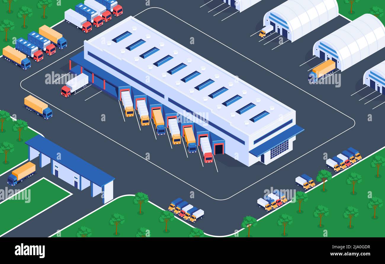 Logistic service warehouse storage facilities isometric view of