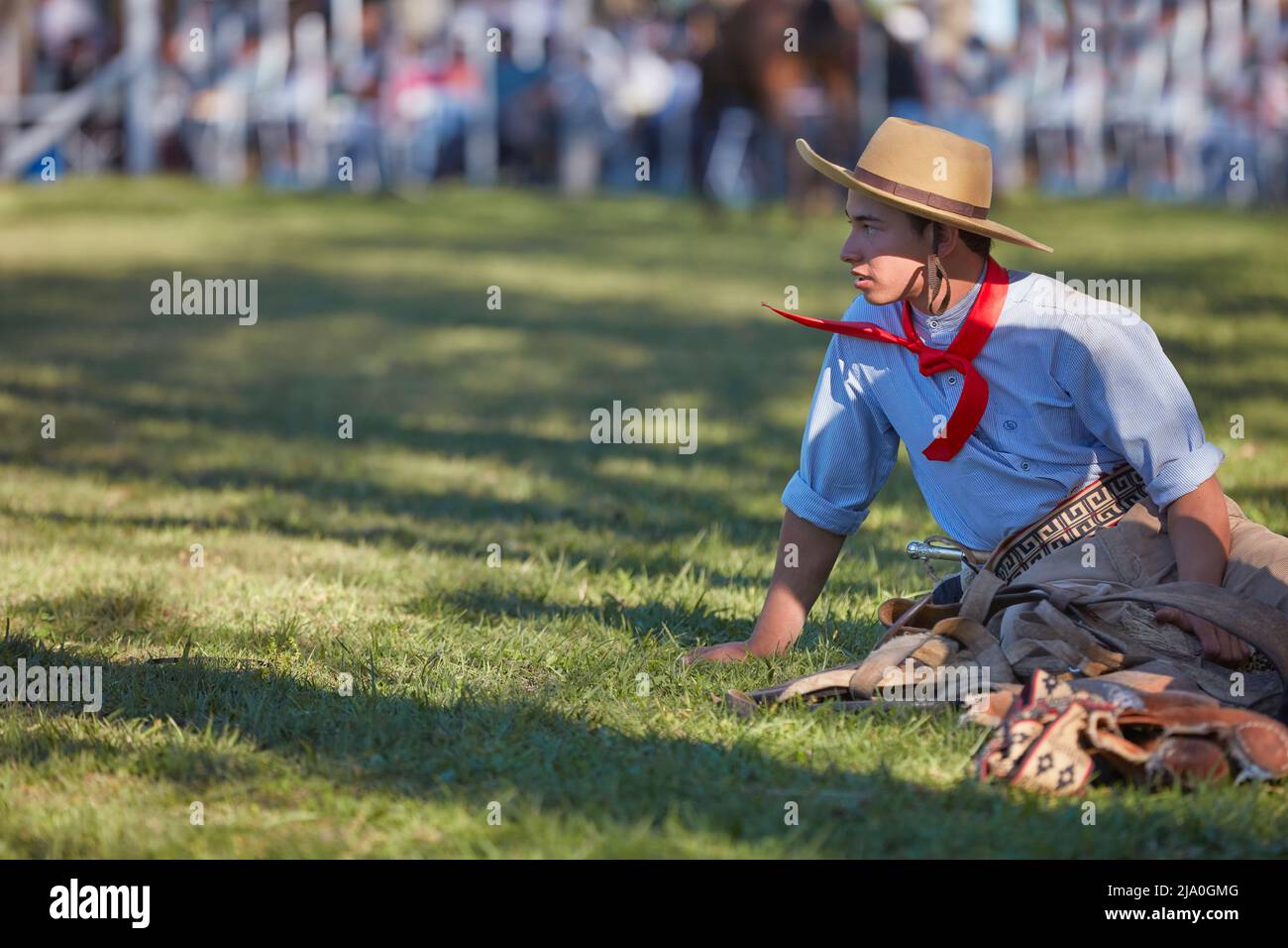 Portrait of a young gaucho in the Argentine pampas, Las Flores, Argentina. Stock Photo