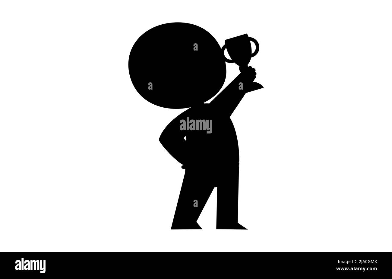 Black silhouette of a boy holding trophy, schoolboy cheering on winning the cup Stock Vector