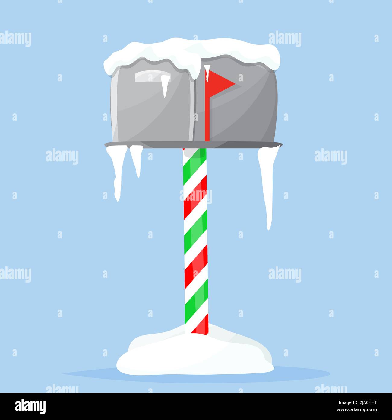 Christmas mail box in snow. Vector illustration flat. Stock Vector