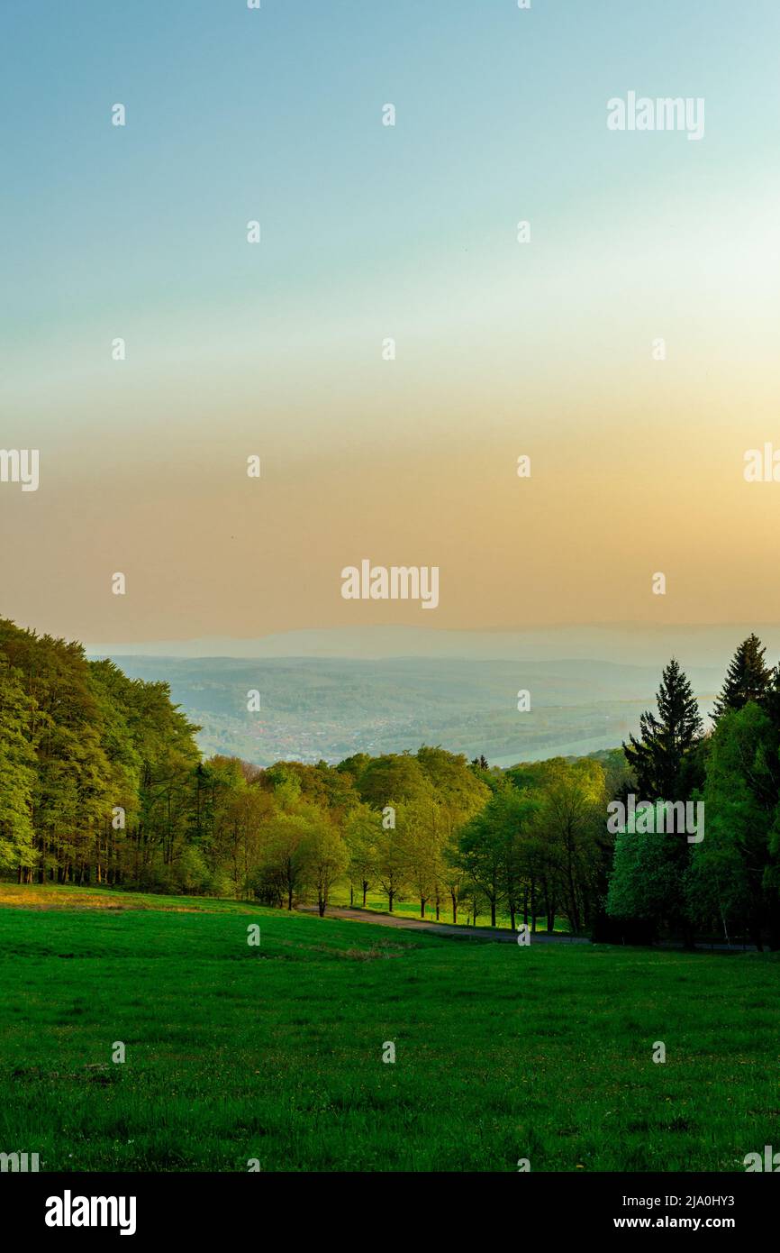 Fantastic sunset on the heights of the Thuringian Forest near Floh-Seligenthal - Thuringia - Germany Stock Photo