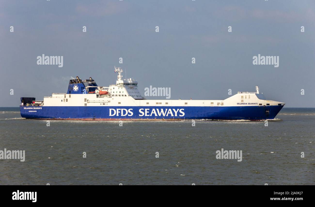 Selandia Seaways ro-ro cargo ship of DFDS Seaways entering the Port of Rotterdam. The Netherlands - March 16, 2016 Stock Photo