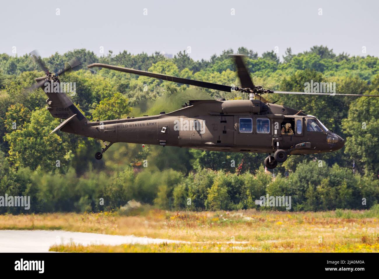 US Army Sikorsky UH-60M Black Hawk helicopters arriving at an air base in The Netherlands - June 22, 2018 Stock Photo